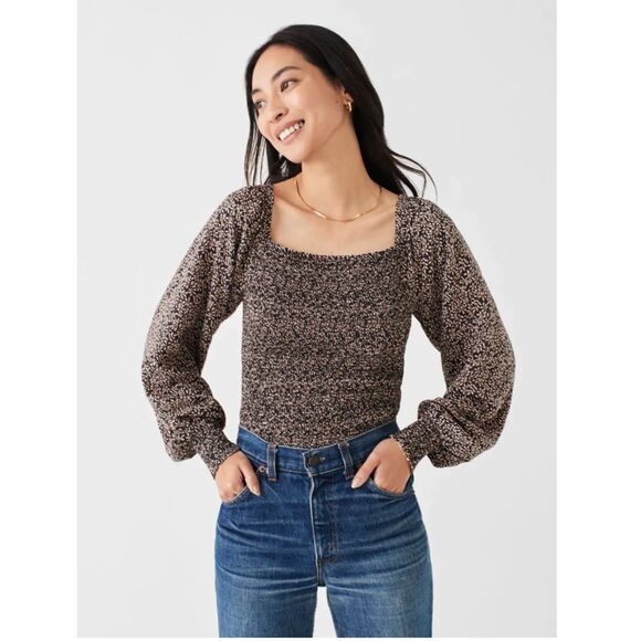 Womens Faherty Beatrice Smocked Top in Leaf Batik Size M - Picture 1 of 7